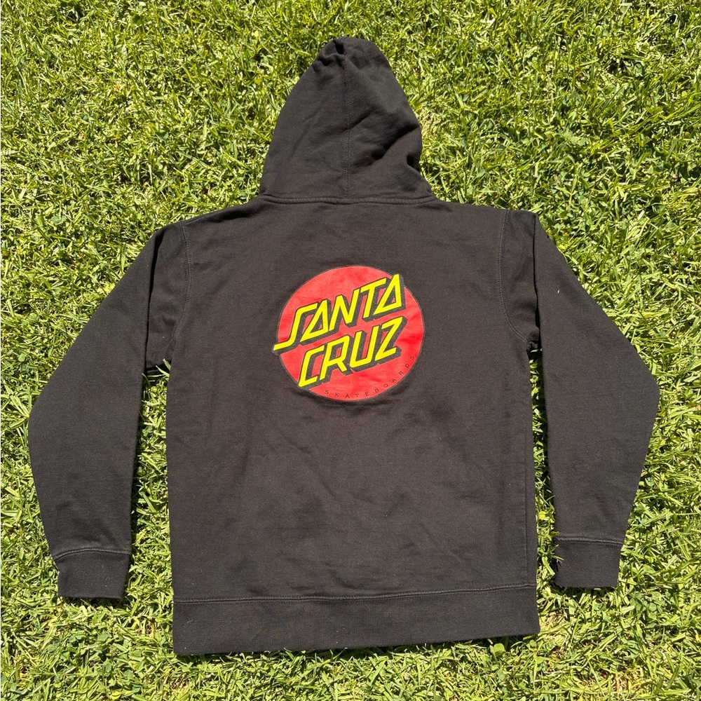 Santa Cruz Long Sleeve Black Fleece Zip Up Sweater Hoodie Size Small Y2K Skate